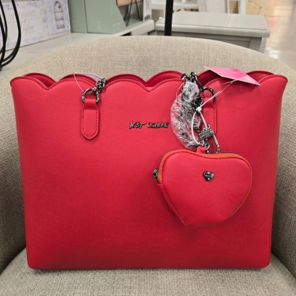 ❤️🔹️BETSEY JOHNSON🔹️ RED XOTOTE-U Tote Shoulder Bag With Heart Pouch